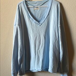 We the free Light Blue V-Neck French terry Sweatershirt s oversized